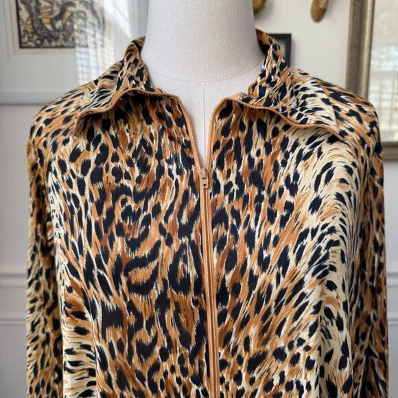 Vintage 70s Elaine Skylar Cheetah Print Muumuu Kaftan Caftan Half Zip M - Picture 2 of 8